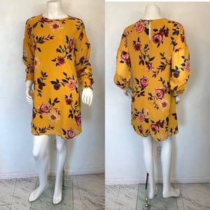 Maurices Mustard Floral Print Long Sleeve Dress